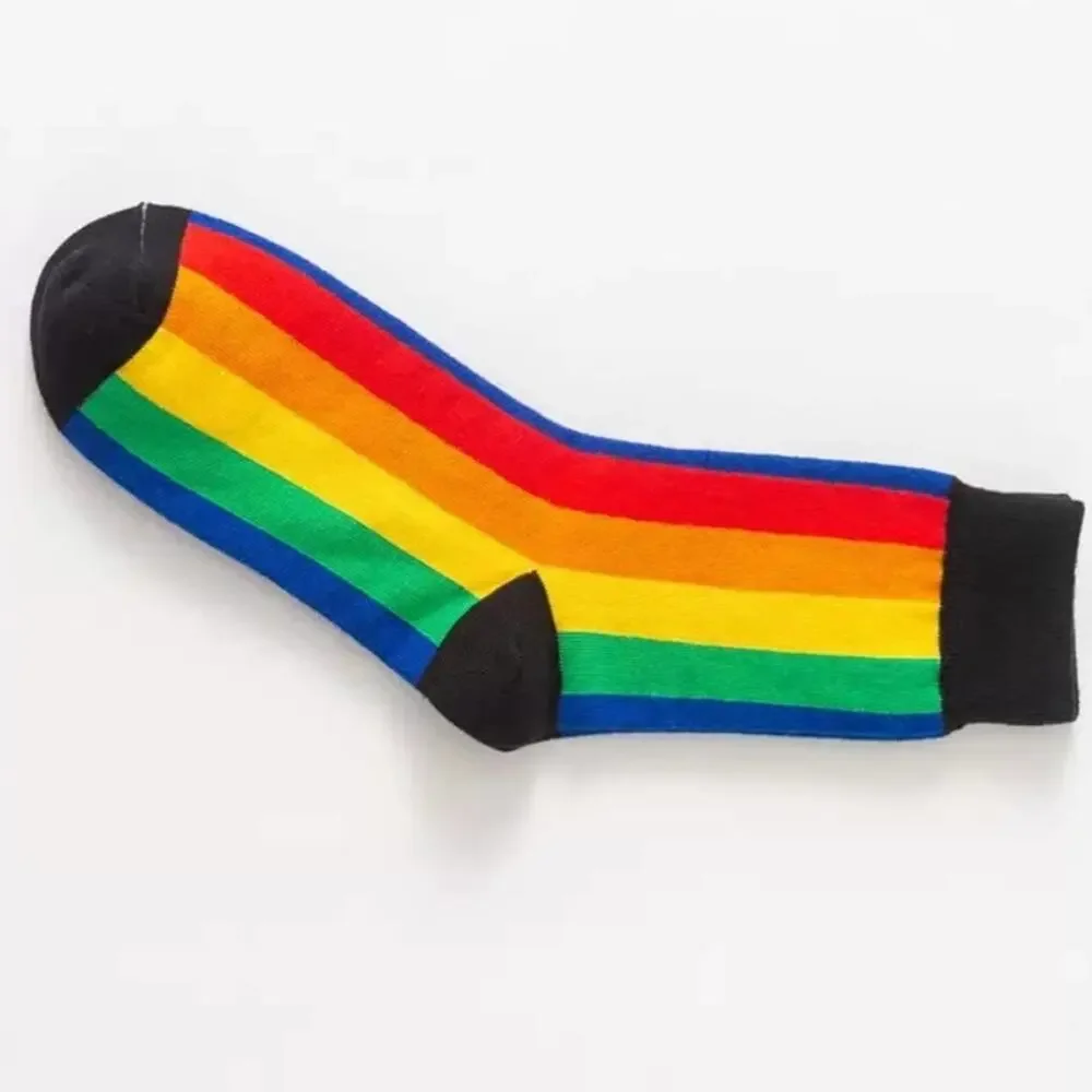 Women  Pride Rainbow Stripe  Black Socks Set Size 5-9